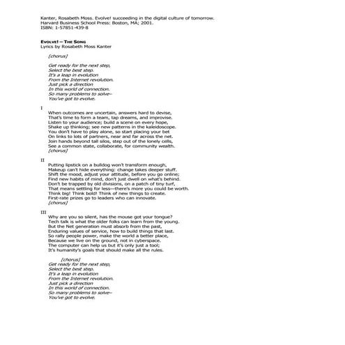 Evolve The Song By  Rosabeth  Moss  Kanter