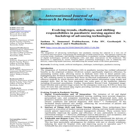 Evolving trends, challenges, and shifting responsibilities in paediatric nursing against the backdrop of advancing technologies