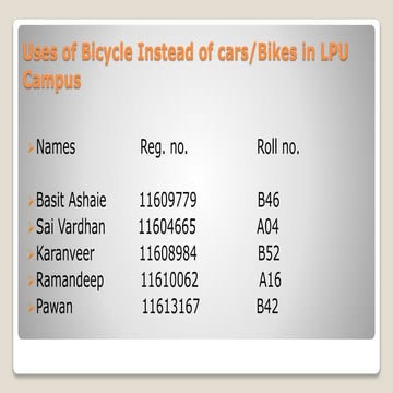 Uses of Bicycle Instead of cars/Bikes in LPU Campus