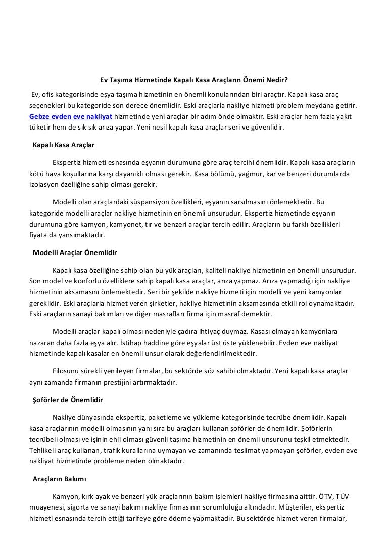 Ev tasima hizmetinde kapali kasa araclarin onemi nedir