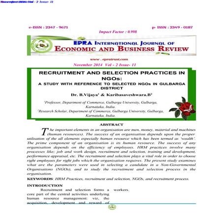 RECRUITMENT AND SELECTION PRACTICES IN NGOs: A STUDY WITH REFERENCE TO SELECT...
