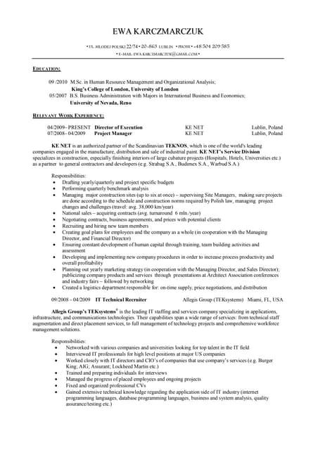 Resume: Ewa Karczmarczuk