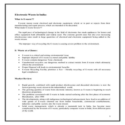 Electronic Waste Management in India