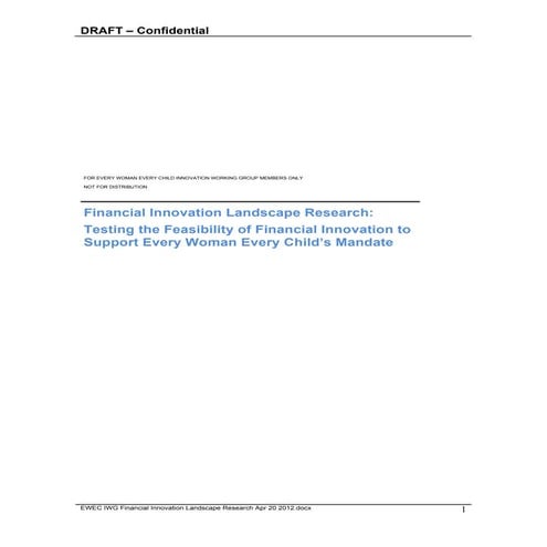 Financial Innovation Landscape Research: Testing the Feasibility of Financial...