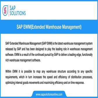 Sap EWM free online Tutorial | SAP EWM 9.1 Training 