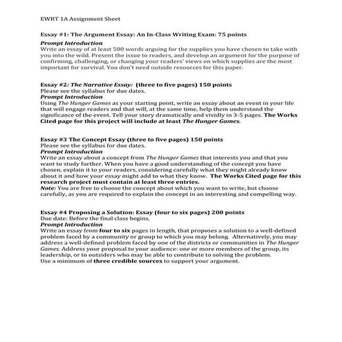 Ewrt 1 a assignment sheet | PDF