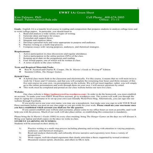 Ewrt 1 a assignment sheet | PDF