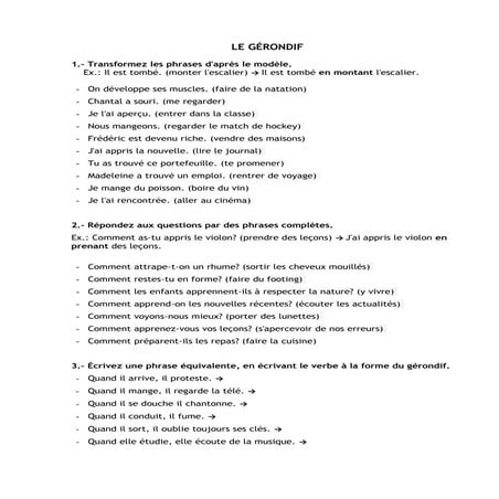 Ex.le gérondif + corrige