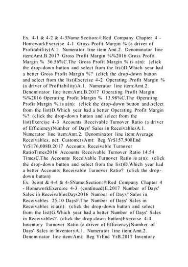 Ex. 4-1 & 4-2 & 4-3NameSection#Red Company Chapter 4 - Homework
