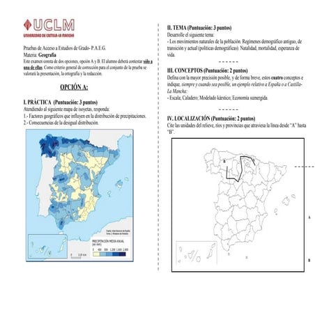 Examen de selectividad. Geografía, junio 2013. Castilla la Mancha.