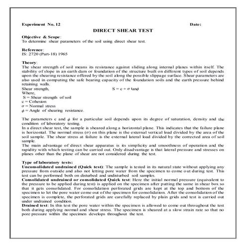 Ex 12 direct shear test