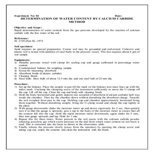 Ex 2 water content by calcium carbide method