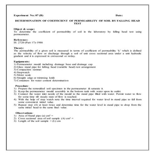 Ex 7 b permeability by variable head