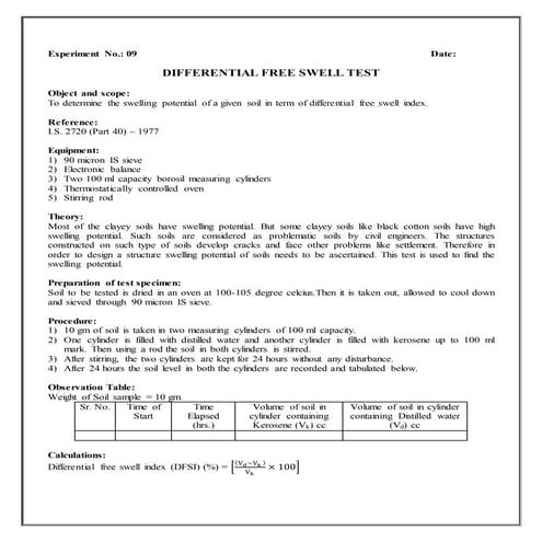 Ex 9 differential free swell test