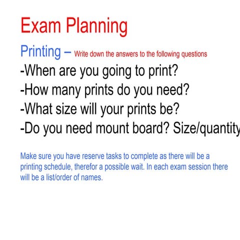 Photography Exam guidance