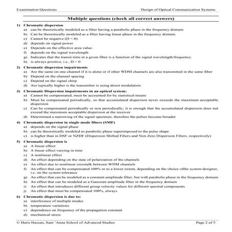 Exam   design of optical communication systems