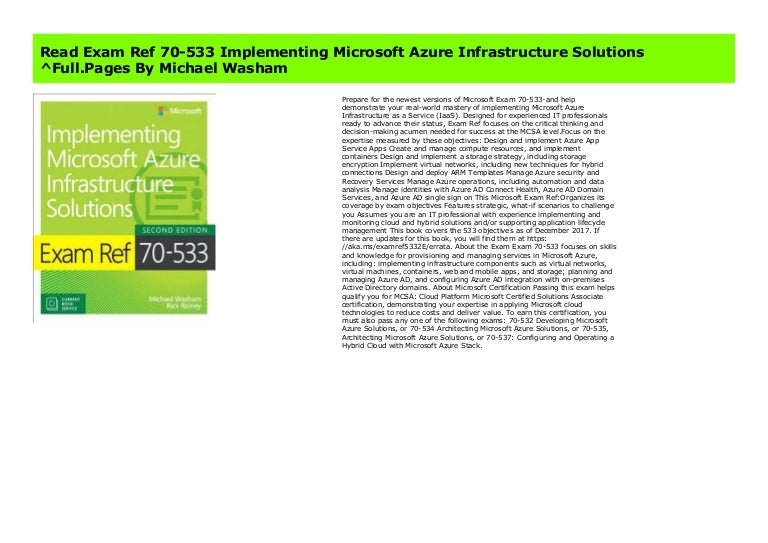 Read Exam Ref 70 533 Implementing Microsoft Azure Infrastructure Solu