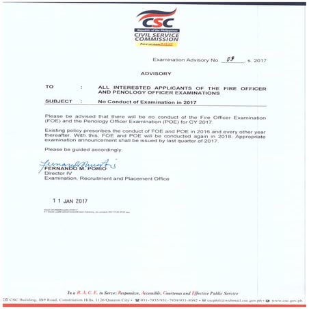 Exam advisory03s2017 FOE/POE