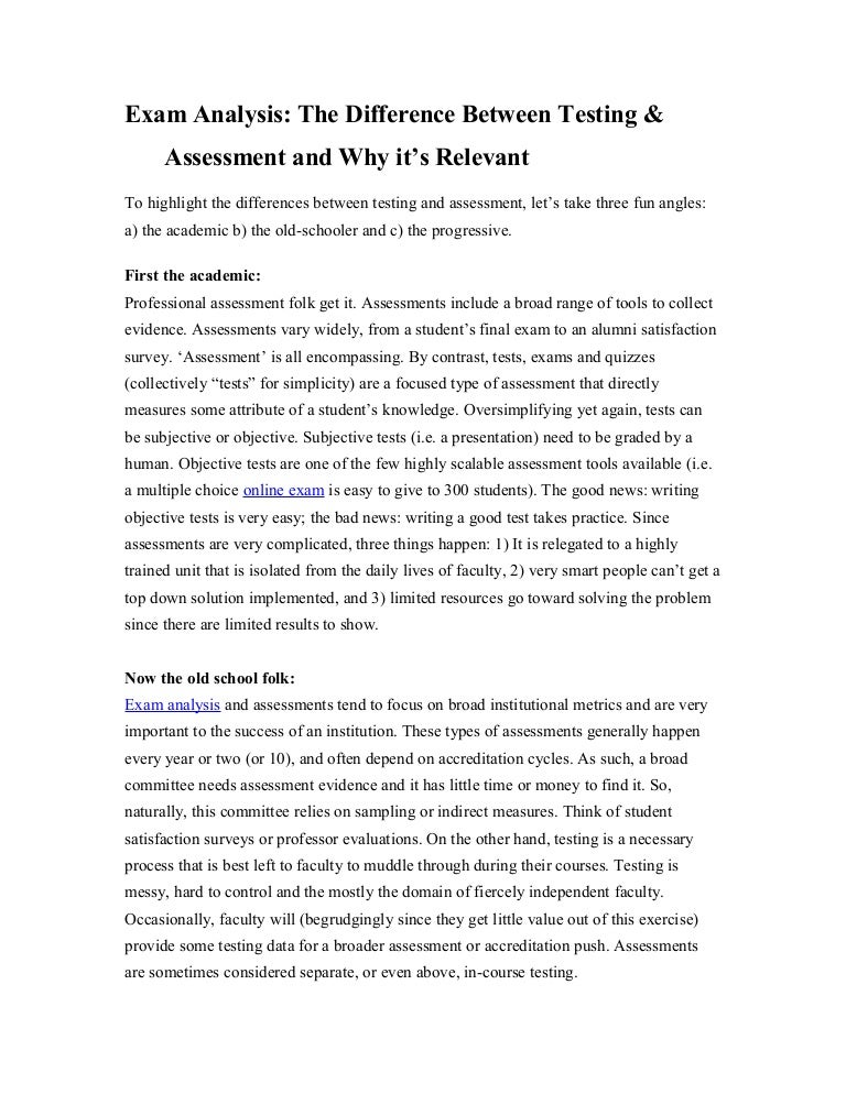 Exam Analysis The Difference Between Testing & Assessment and Why it…