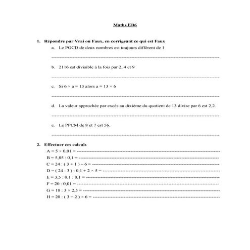 Fiche Supplementaire Maths EB6 | PDF