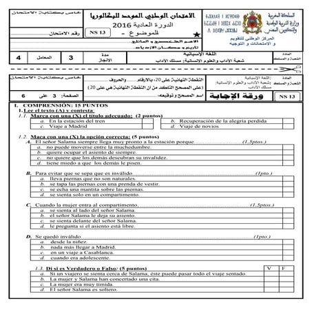 Corrección del examen nacional de ELE 2do de bachillerato opción letras, Juni...