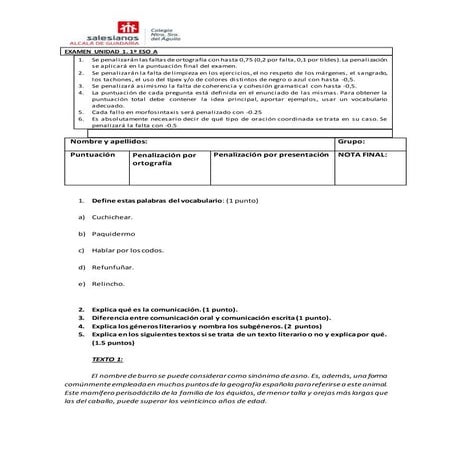 Examen Categorías gramaticales