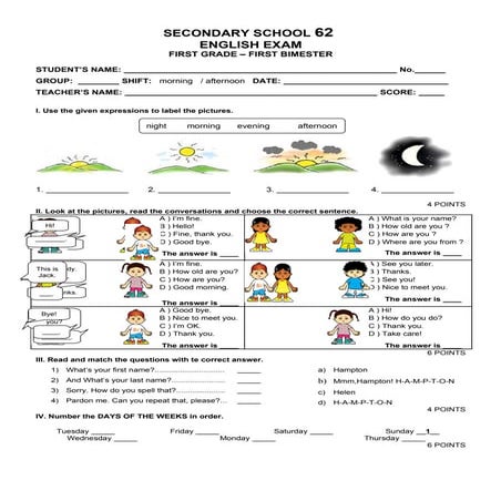 Examen De Ingles Primer Grado Bloque I Introduction