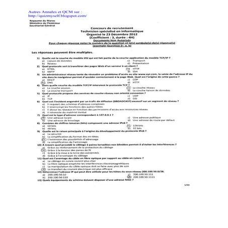 Examen du-concours-ministere-de-linterieur-technicien-specialise-en-informati...