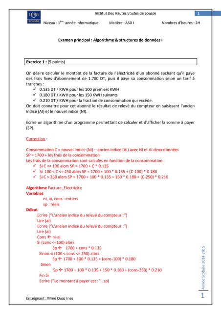 Examen principal + Correction ASD