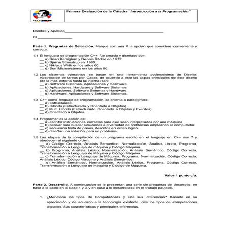 Examen Parcial 1 Introduccion Programacion