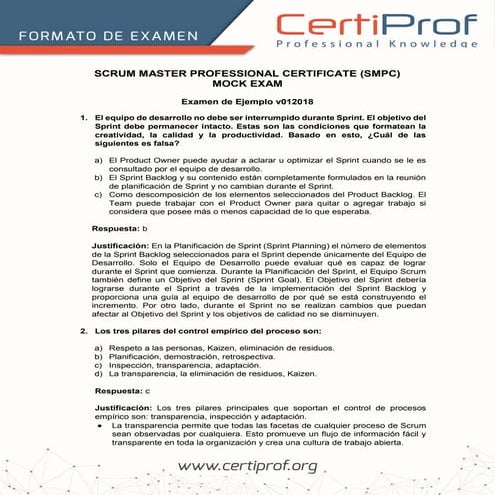 SCRUM MASTER PROFESSIONAL CERTIFICATE (SMPC) MOCK EXAM Examen de ...