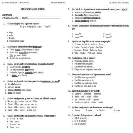 Examen 3° grado de primaria