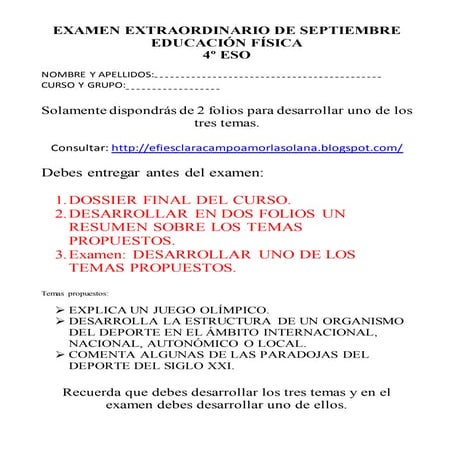 Examen 4º eso septiembre