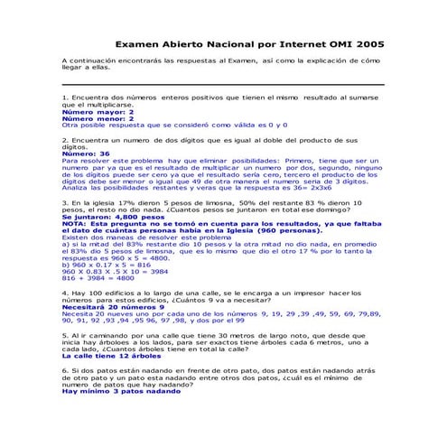 Examen abierto nacional por Internet OMI 2001