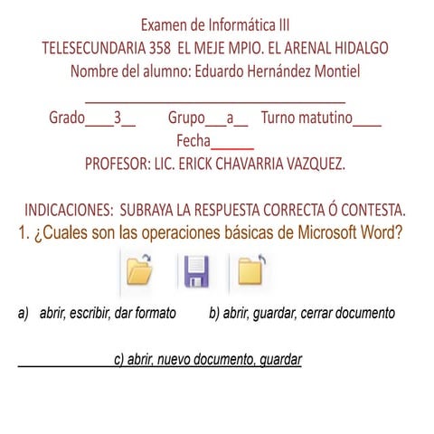 Examen bloque iv informatica iii