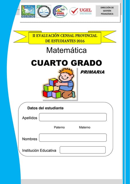 Examen 4to grado Matemática. Examen 4to grado Matemática.