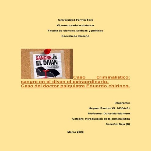 Caso criminalístico tal como sangre en el divan