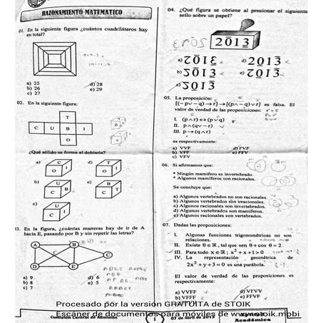 Examen de admision unasam 2013 I