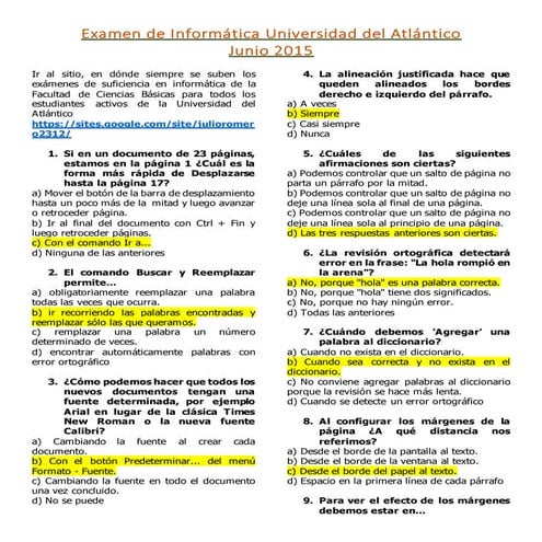 Examen de informática Universidad del Atlantico 