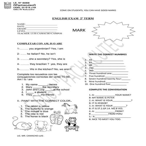 Examen de ingles  be 1º grades 222
