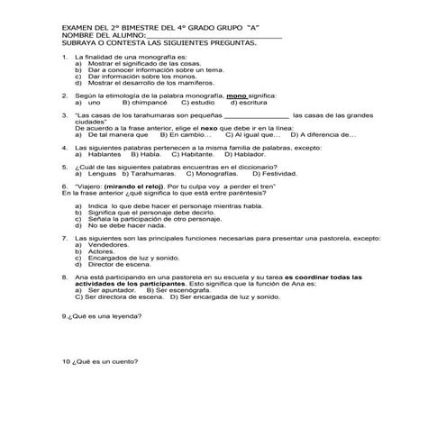 Examen del 2° bimestre 4°,5°,6°