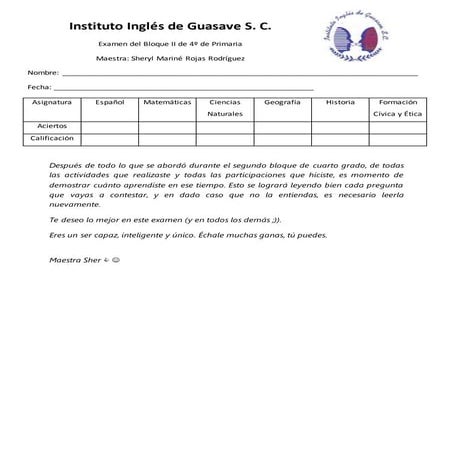 Examen del bloque ii 4º