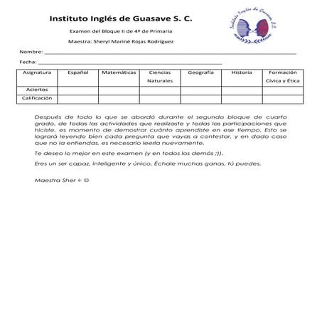 Examen del bloque ii 4º