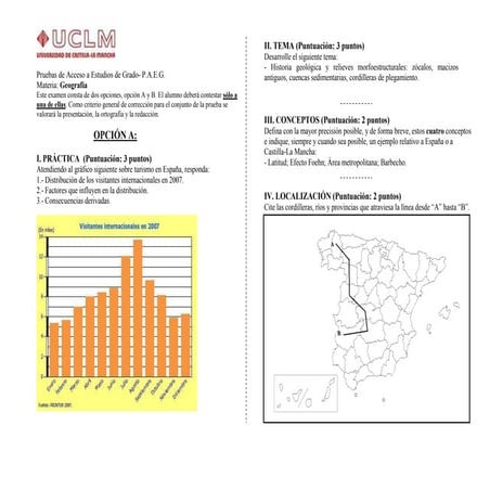 Examen de Selectividad. Geografía, Septiembre 2012. castilla la mancha
