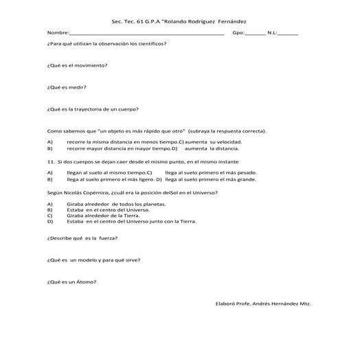 Examen diagnostico fisica secundaria