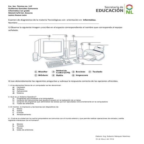 Examen diagnostico primer ingreso informatica