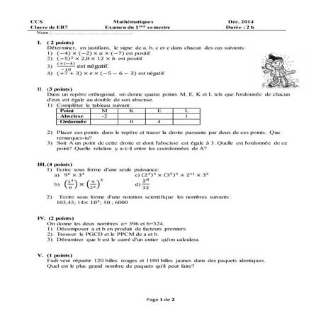 Examen du premier trimester 2014