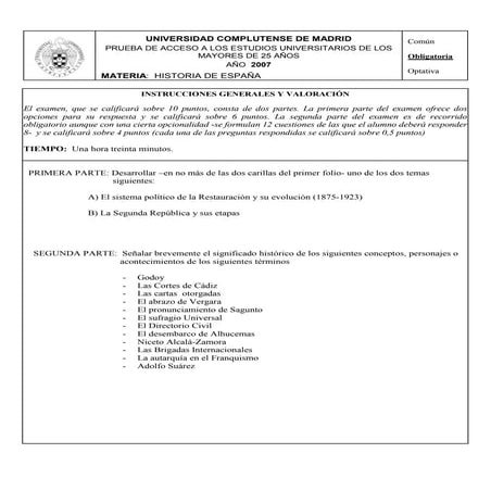 Examenes anteriores Acceso 25 años (Historia de España)