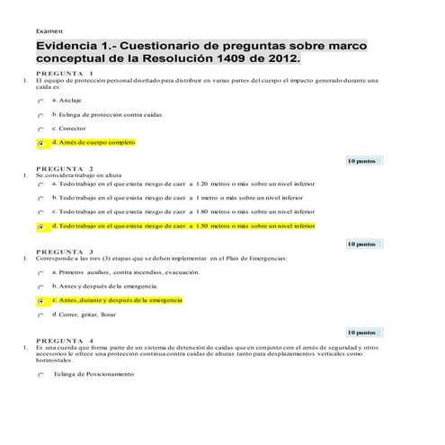 Examen evidencia 1 cuestionario de preguntas sobre marco conceptual de la res...