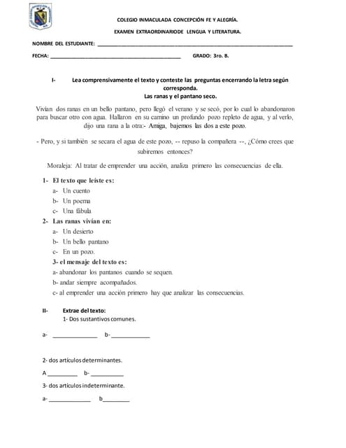 Modelo de Examen de Reparación de Lengua y Literatura, Matemáticas y Sociales...